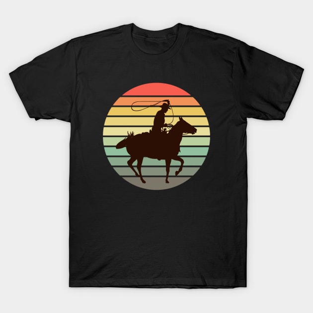 Cowboy Horseman Vintage Sunset Ride T-Shirt by Rosemarie Guieb Designs